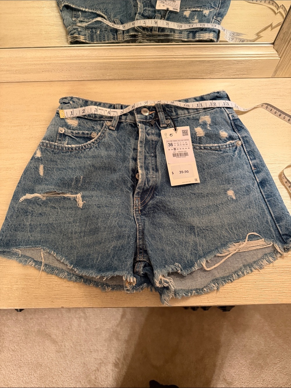 Zara Denim Distressed High-Waist Women’s Shorts - Blue